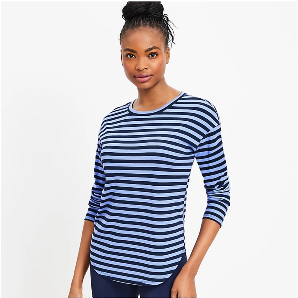 Lou & Grey Stripe Ribbed Signaturesoft Jersey Shirttail Top